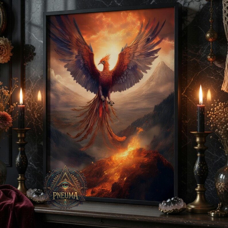 Fiery Phoenix Rising Art Print, Spiritual Digital Download ...