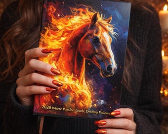 Year of the Fire Horse Hardcover Journal, Fiery Stallion Art Notebook, New Year Goal Diary, Manifestation Journal, Abundance/Desire Journal