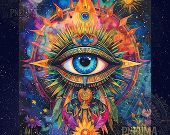 Eye of Horus Digital Download, Third Eye Wall Art, Sacred Geometry png, Spiritual Mystical Decor, Wedjat Symbol, Psychedelic Boho Art Print