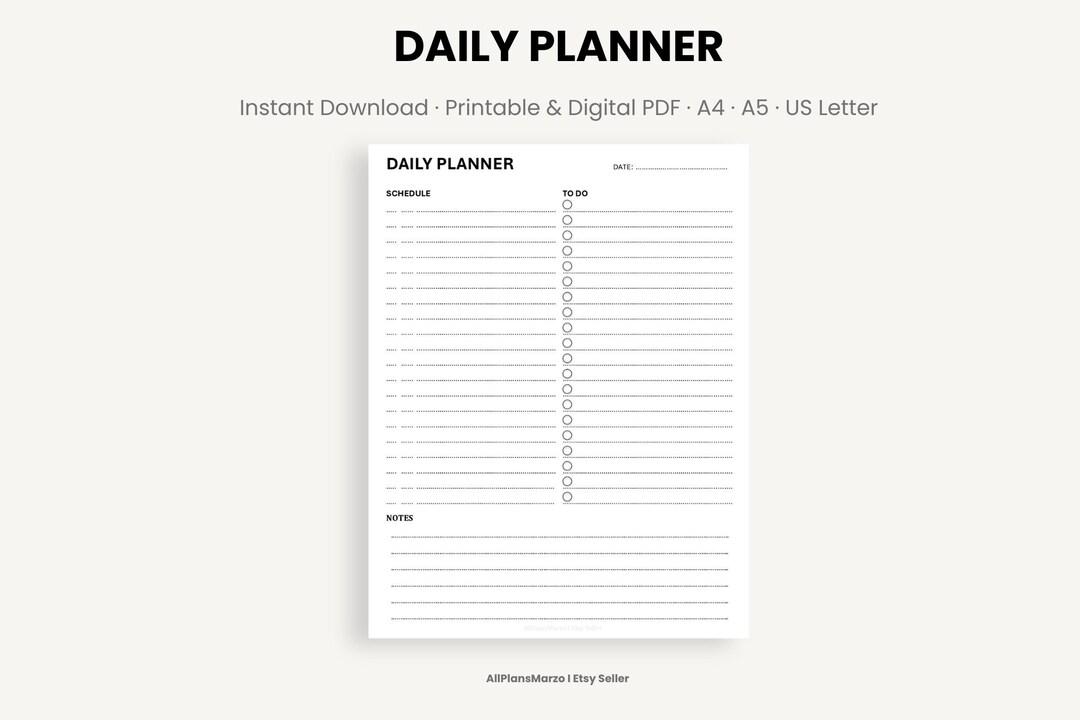 Minimalist Daily Planner Printable & Digital PDF, Daily to Do List for ...