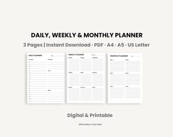 Modern Planner Bundle Printable & Digital Daily Weekly Monthly Planner PDF A4 A5 Letter