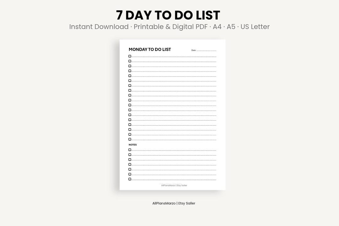 7 Eleven Task List.pdf 7 Day to Do List Printable Simple Task List Template A4 A5 US Letter ...