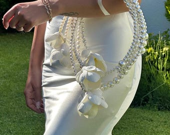 Bukiet ślubny Magnolia Pearl | Ślub w kolorze kości słoniowej | Ręcznie robione sztuczne kwiaty ślubne | Elegancki Kalibridal