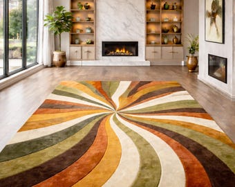 Alfombra abstracta con diseño de olas, alfombra retro de estilo moderno de mediados de siglo, alfombra bohemia para sala de estar.