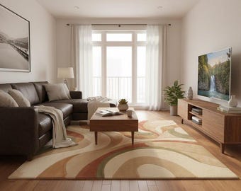 Alfombra neutra abstracta con ondas, moderna y suave.