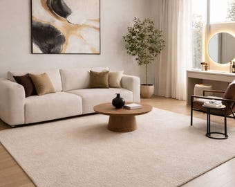 Alfombra suave y mullida de color beige, alfombra minimalista moderna de estilo escandinavo para sala de estar.