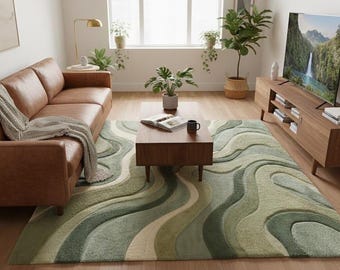 Alfombra Green Wave, moderna, suave y neutra, decoración acogedora para el hogar.