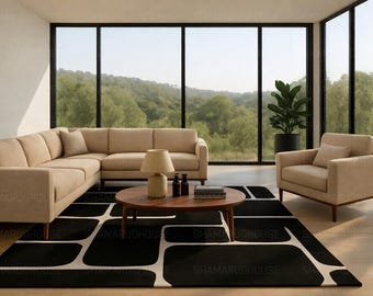 Impresión de sofá seccional beige / Decoración minimalista para sala de estar (descarga digital)