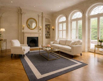 Tapete com borda neutra | Tapete moderno e minimalista para sala de estar