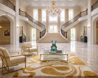 Alfombra abstracta en color crema dorado, alfombra de lujo para pasillo, alfombra moderna para sala de estar.