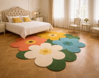 Gebloemd vloerkleed | Kleurrijke bloemvormige speelkamerdecoratie voor kinderen