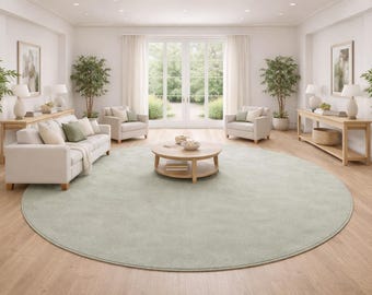 Alfombra grande redonda verde salvia, estilo escandinavo moderno