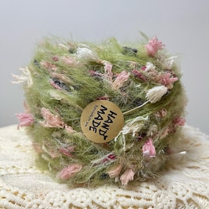 Fresh Green and Blush Pink Textured Art Yarn