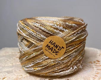 Metallic Champagne Gold Ivory Layered Specialty Art Yarn