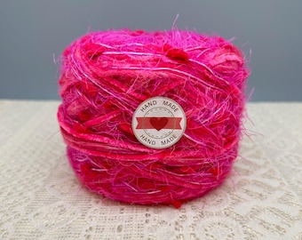 Fuchsia Hot Pink and Magenta Textured Specialty Art Yarn