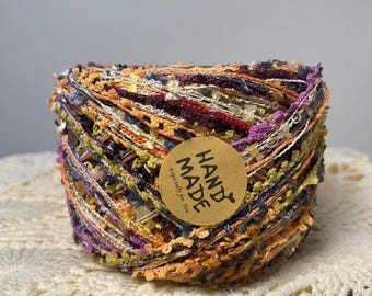 Burnt Orange, Plum and Olive Boho Specialty Art Yarn