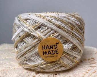 Pearl White Gold Ivory Metallic Specialty Art Yarn