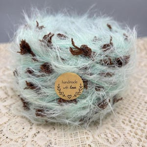 Mint Green Brown Flecks Soft Fluffy Textured Art Yarn