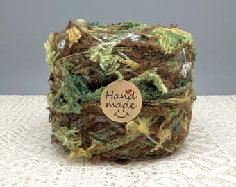 Moss Green Brown Yellow Textured Art Yarn