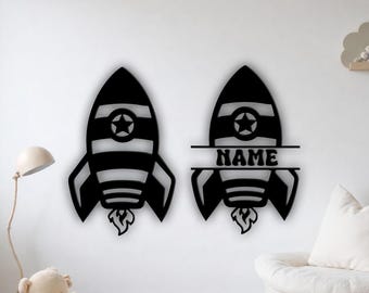 Rocket Name Wall Art SVG | Personalized Space Decor silhouette and cricut, Kids Room Laser file