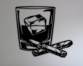 Whiskey Glass and Cigar DXF | Cigar Metal Sign, Home Bar Decor, Laser Cut File