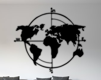World Map Metal Wall Art Silhouette (Digital Download)
