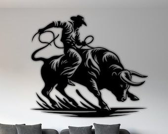 Rodeo Bull Rider Metal Wall Art, Plasma Cut (Digital Files)