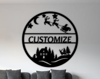 Christmas Scene SVG – Custom Holiday Door Sign Cut File, Santa Snowman Decor