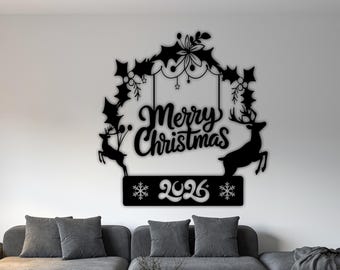 Christmas Door Ornament SVG – New Year Deer & Santa Silhouette Cut File