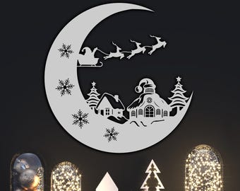 Christmas Santa Sleigh Wall Art – Laser Cut Metal Decor SVG DXF PNG
