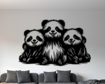 Metalowa dekoracja ścienna przyjazna pandzie, sylwetka pandy, plik cięty laserowo, pliki SVG dla Cricut