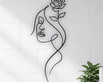 Minimal Line Art Woman Face SVG | Floral Boho Wall Art | Woman silhouette and cricut laser cut