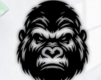 Gorilla Face SVG DXF | Gorilla Silhouette | Angry Gorilla Cricut Glowforge Plasma Cut File