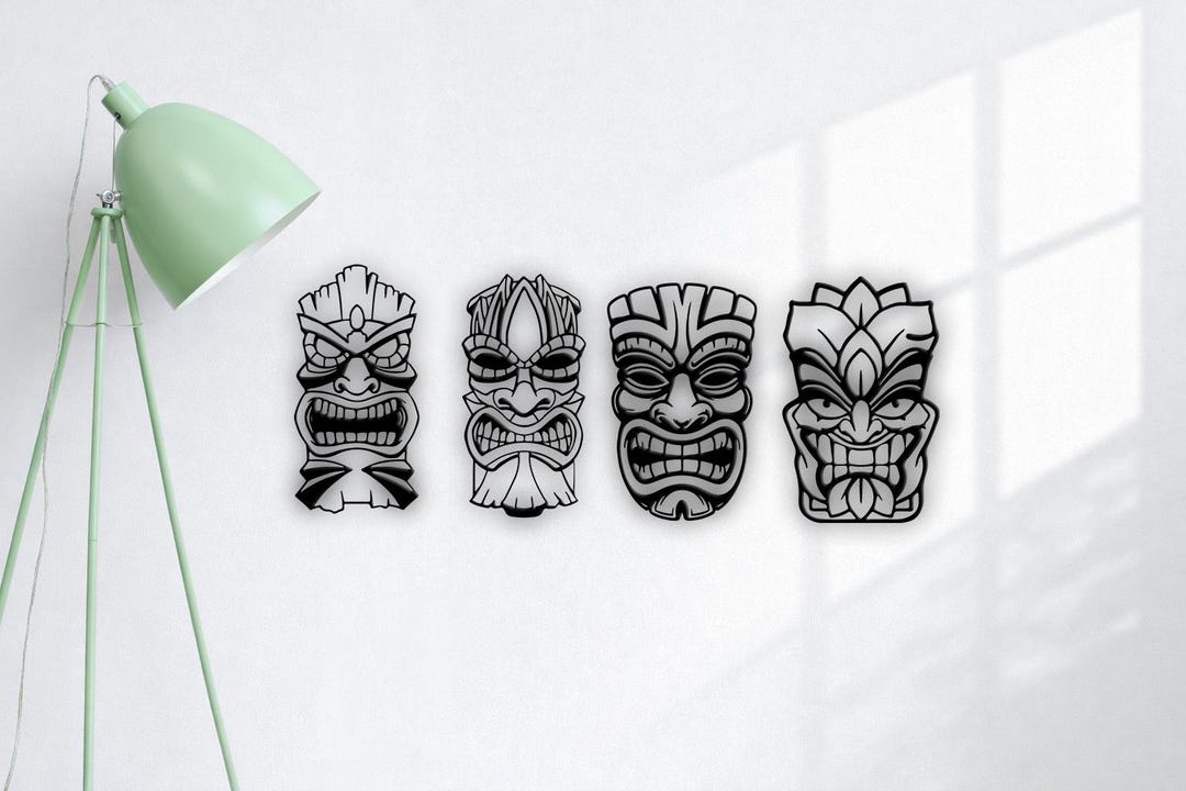 Tiki Mask Set SVG DXF | Tribal Mask Laser Cut Wall Art | Car Cricut ...