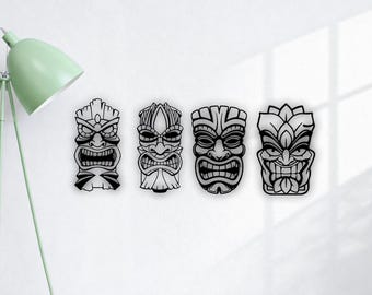 Conjunto de Máscaras Tiki em SVG e DXF | Arte de Parede com Corte a Laser de Máscaras Tribais | Arquivo de Corte para Carro, Cricut, Glowforge e Plasma