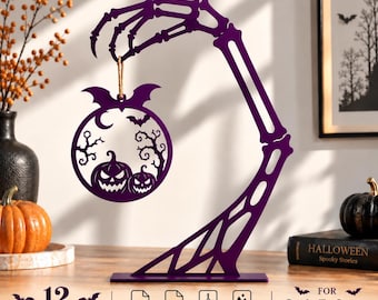 Skeleton Hand SVG, Halloween 12 Piece Ornament Holder DXF , Spooky Pumpkin Decor, Laser Cut Halloween Stand DXF, Halloween Cnc Cricut File
