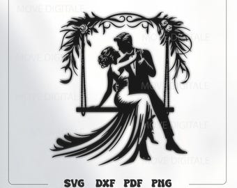 Romantic Couple Swing SVG DXF - Valentine's Day Laser Cut - CNC Plasma Glowforge Love Silhouette