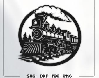 Vintage Locomotive SVG DXF - Train CNC Plasma Laser Cut File - Railway Wall Decor Design
