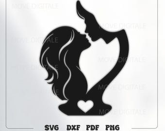 Kissing Couple Face SVG - Valentine's Day Couple Laser Cut - Heart Silhouette CNC Plasma DXF