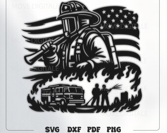 Firefighter Metal Wall Art SVG - American Flag Fireman DXF - Plasma Cut Firefighter Laser Cut