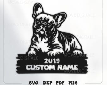 Arte de pared de metal personalizado con bulldog francés SVG - Letrero de metal personalizado con bulldog - Corte láser CNC Plasma