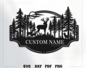Custom Deer Metal Sign SVG - Personalized Hunting Cabin Wall Art - Forest Wildlife Laser Cut File