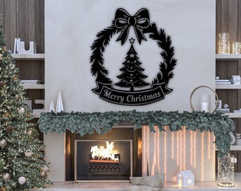 Christmas Wreath PNG SVG Laser Cut File Christmas Tree Metal Wall Art Xmas Printable