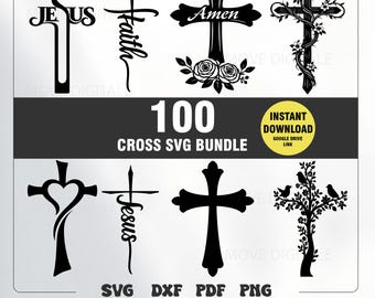 100 Cross SVG Bundle - Christian SVG - Jesus Cross SVG Pack - Faith Wall Art - Laser Cut Files