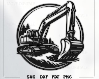 Excavator SVG - Construction Digger Cut File - Heavy Equipment Machine PNG DXF for Cricut Silhouette