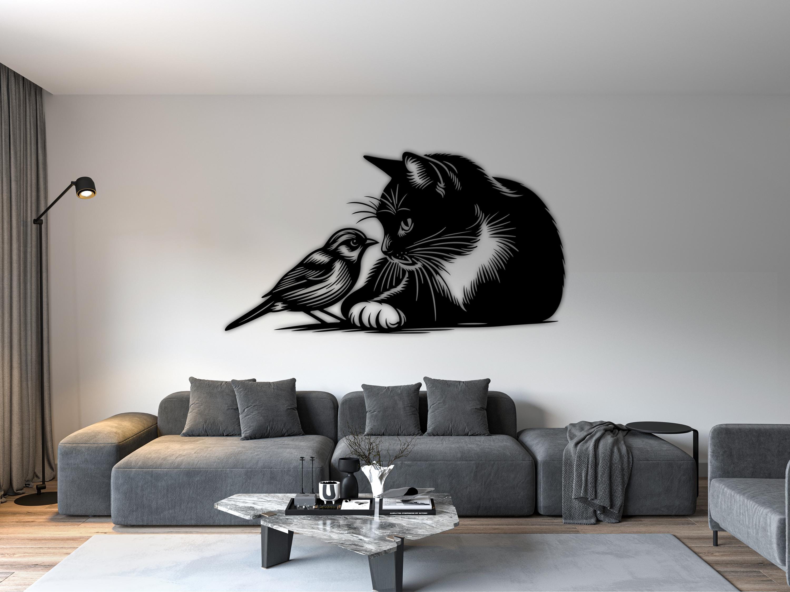 Muur Kunst Srliya 35 * 33 * 2 Metalen Muur Kunst Vogel op Tak Ronde Muur Kunst Vogel Teken Muur Silhouet Vogel Ijzer Kunstwerk Opknoping voor Woonkamer Kantoor