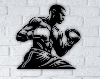 Boxer Wall Art SVG | Boxing Fighter Silhouette | Gym Motivation Decor, boxer silhouette and cricut dxf