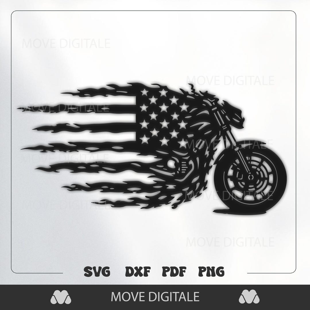 Motorcycle American Flag Metal Wall Art SVG - Biker USA Flag Plasma Cut ...
