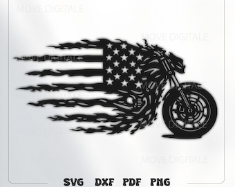 Motorcycle American Flag Metal Wall Art SVG - Biker USA Flag Plasma Cut File - American Flag DXF