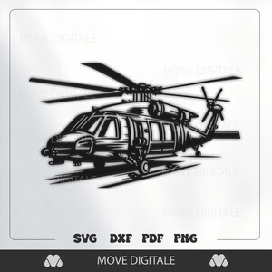 Helikopter SVG - Wojskowy helikopter DXF - Taktyczny śmigłowiec cięty laserowo CNC Glowforge